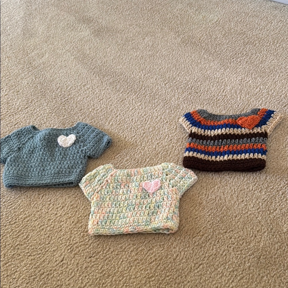 Handmade Baby Girl Crochet 3 Tops - Blue, Pink, Multicolor
